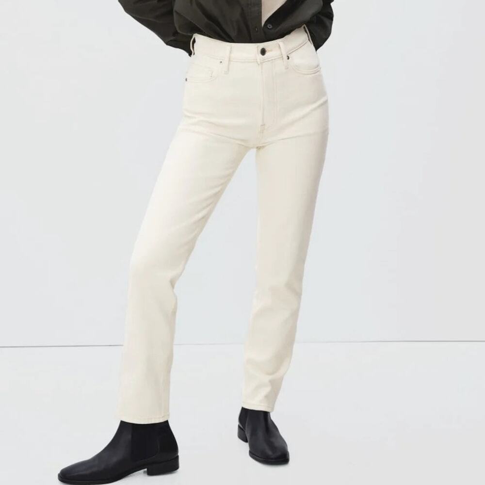 Everlane Original Cheeky Cream Denim High Waist Straight Leg Everyday Jeans